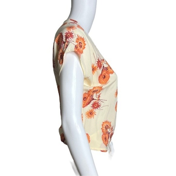 Madewell Shirt Womens Small Cream Orange Sash Tie Wrap Top Dutch Dandelion Print - Picture 2 of 10